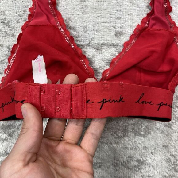 Victoria Secret PINK Lace Bralette Padded Red Bra Floral Bralette Size XS - Picture 3 of 6